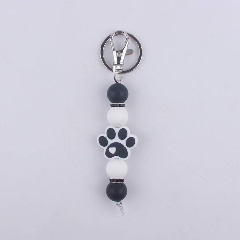 Wholesale Cartoon Dog Paw Silicone Handmade Beaded Keychain